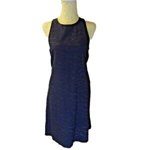 Vince.‎ Size 8 Blue/Black Sleeveless Cotton Silk Textured Dress